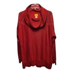 Ruby Rd. Red Cowl Neck Sweater with Studded Shoulders - Size XL